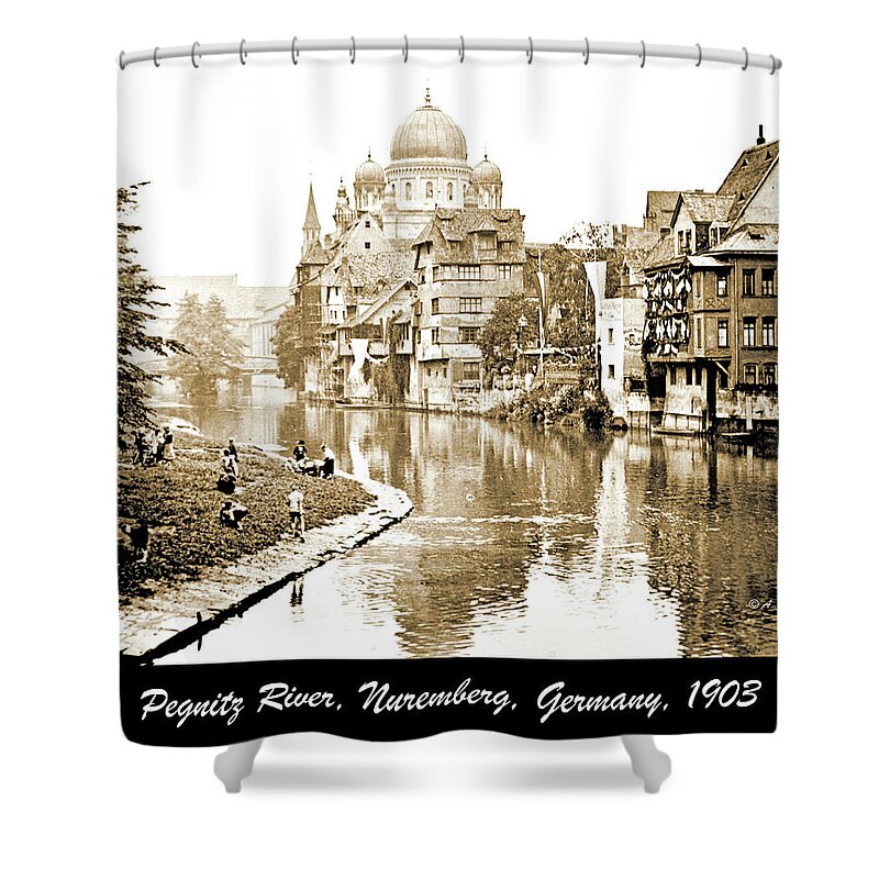 Pegnitz River Shower Curtain featuring the photograph Pegnitz River Nuremberg Germany 1903 #2 by A Macarthur Gurmankin