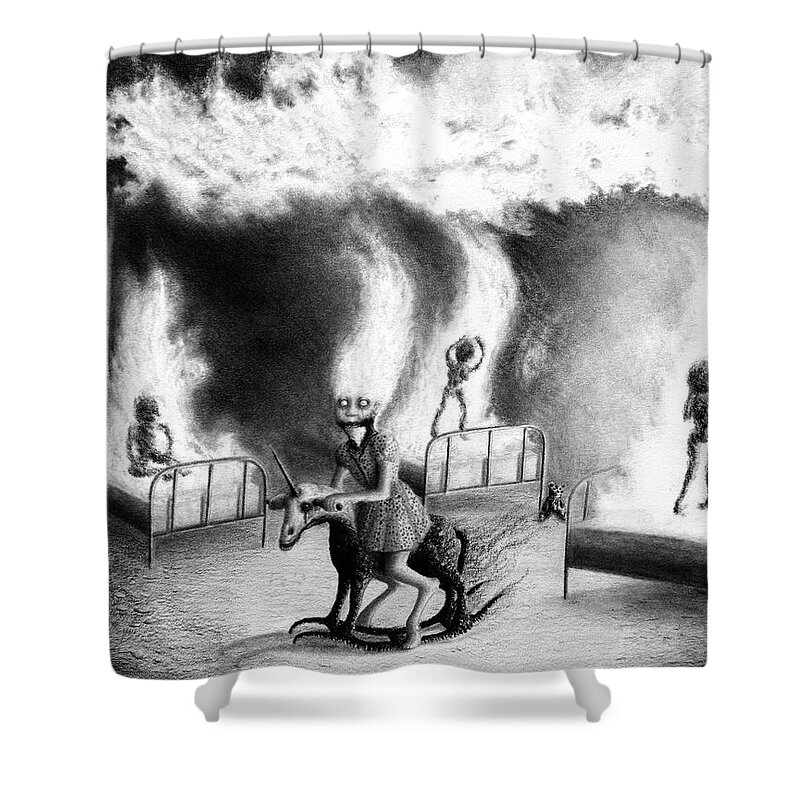 Horror Shower Curtain featuring the drawing Philippa The Crackling Rider - Artwork #2 by Ryan Nieves