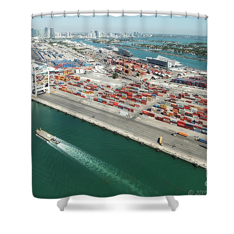 Portmiami Shower Curtain featuring the photograph PortMiami Aerial #2 by David Oppenheimer