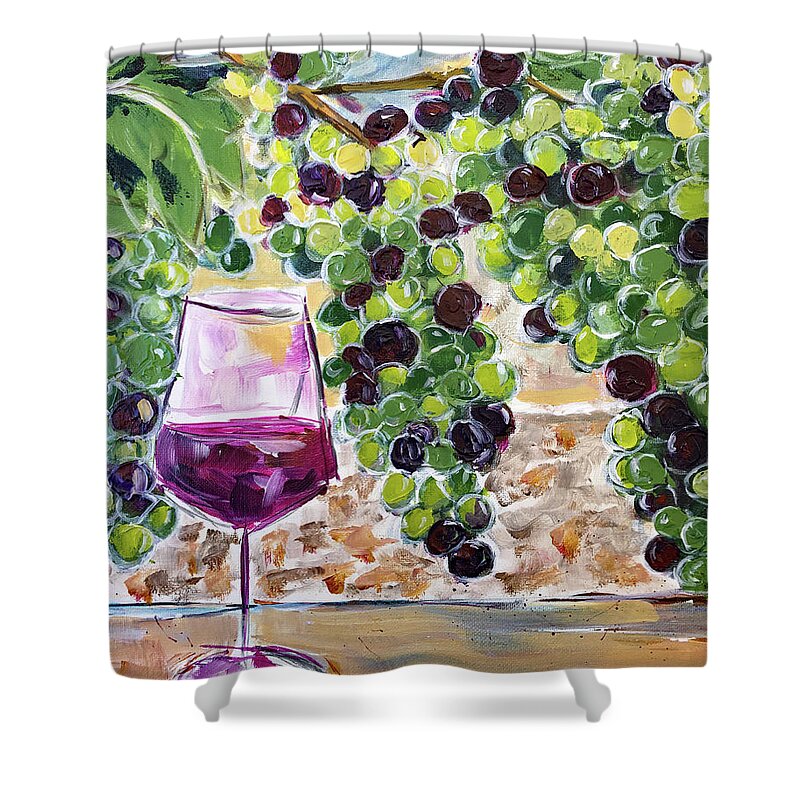Wine Shower Curtain featuring the painting Summer Grapes by Roxy Rich