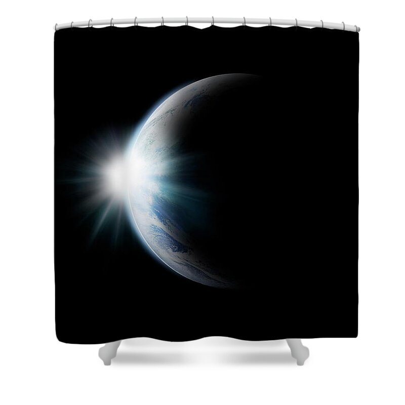 Globe Shower Curtain featuring the photograph Sunlight Behind The Earth, Computer #2 by Vgl/amanaimagesrf
