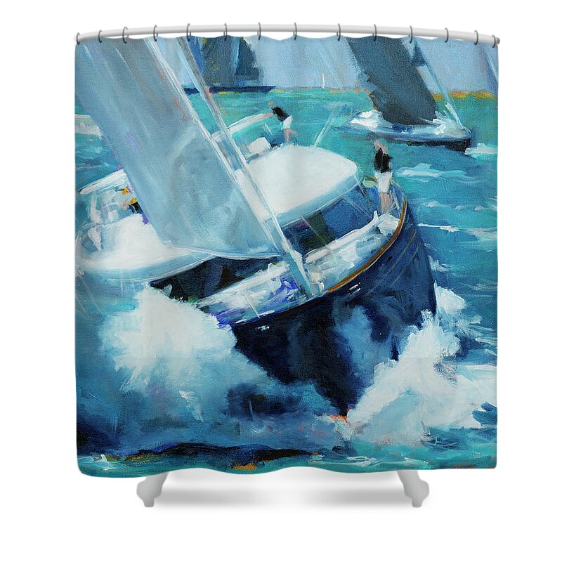Coastal Shower Curtain featuring the painting White Water by Curt Crain