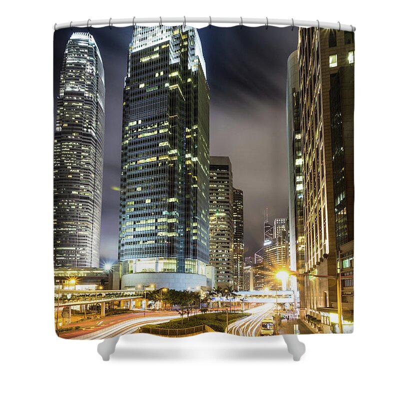 Central District - Hong Kong Shower Curtain featuring the photograph Hong Kong night rush #20 by Didier Marti