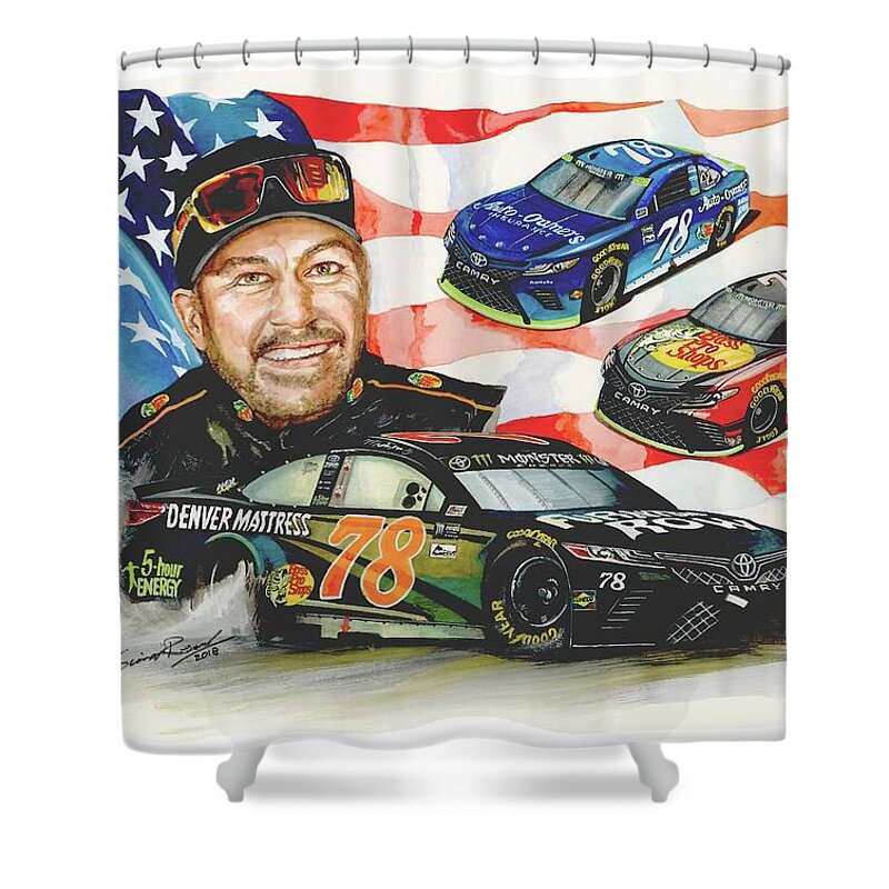 Art Shower Curtain featuring the painting 2017 NASCAR Champion by Simon Read