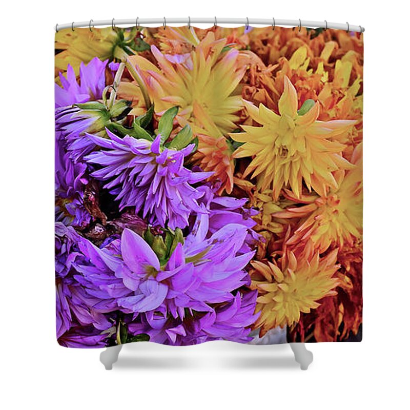 Flowers Shower Curtain featuring the photograph 2019 Monona Farmers' Market Late October Flowers 1 by Janis Senungetuk