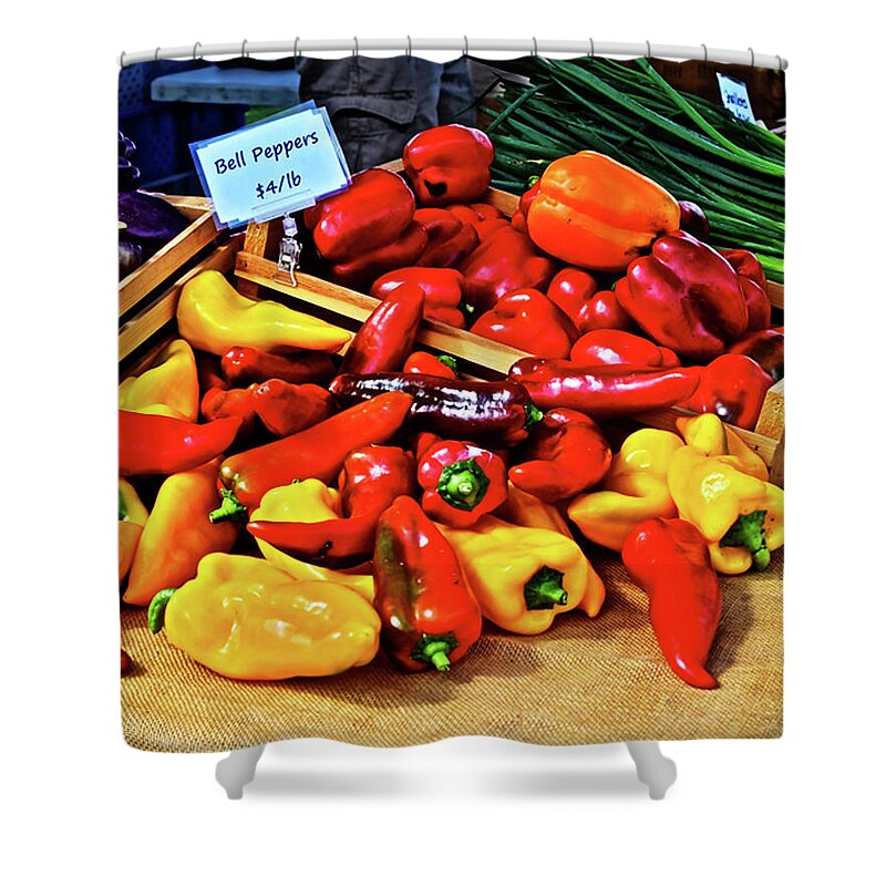 Bell Peppers Shower Curtain featuring the photograph 2019 Monona Farmers' Market Septembers Peppers 1 by Janis Senungetuk