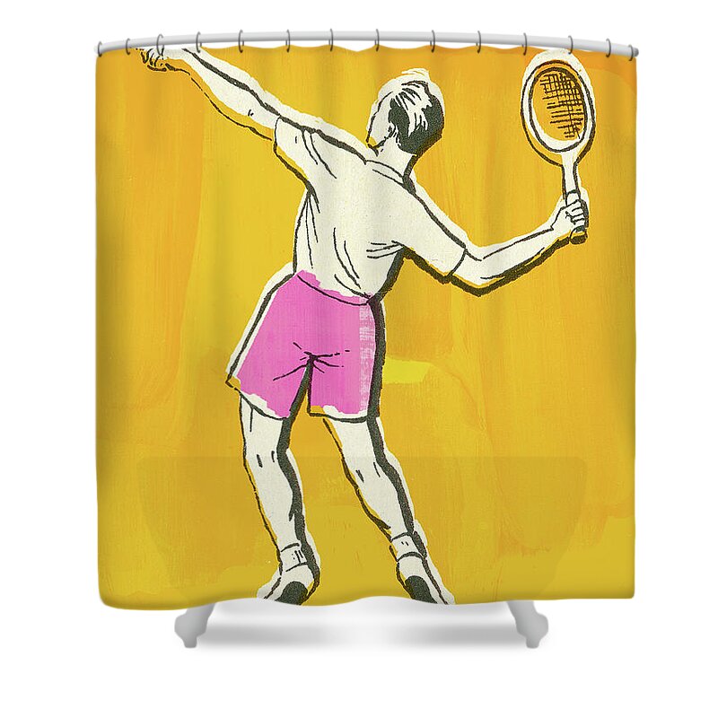 Adult Shower Curtain featuring the drawing Tennis Player #21 by CSA Images
