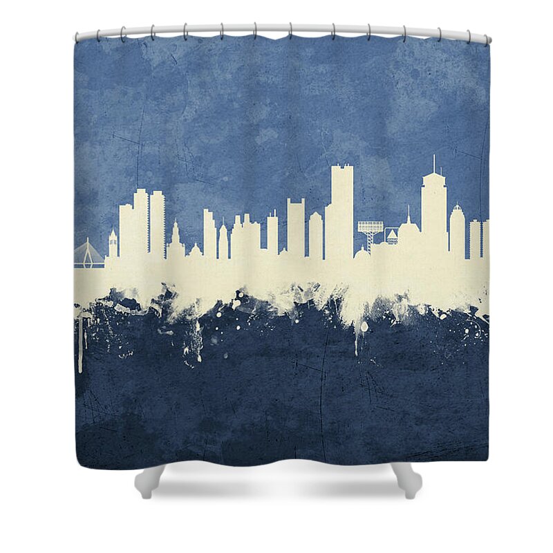 Boston Shower Curtain featuring the digital art Boston Massachusetts Skyline by Michael Tompsett