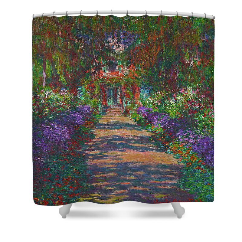 Claude Monet Shower Curtain featuring the painting A Pathway in Monet's Garden, Giverny #3 by Claude Monet