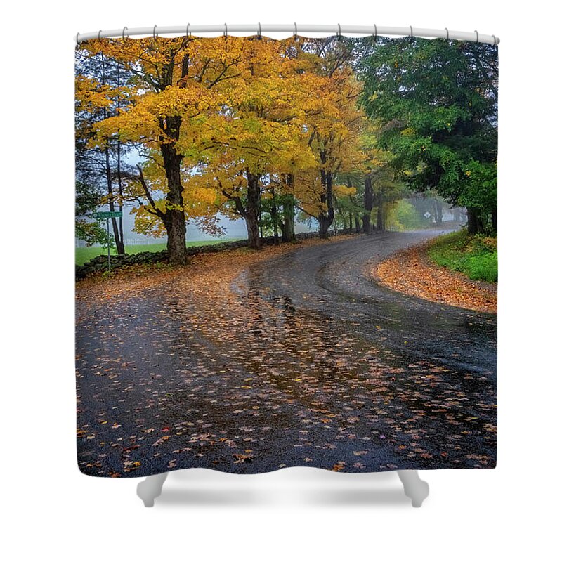 Spofford Lake New Hampshire Shower Curtain featuring the photograph Autumn Road by Tom Singleton