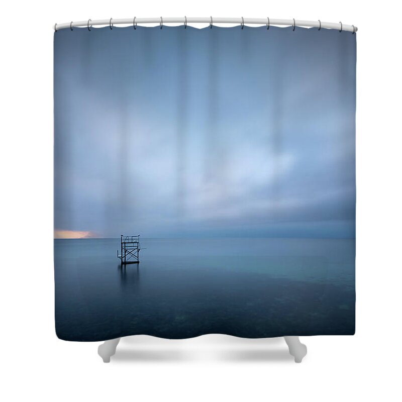 Sunrise Shower Curtain featuring the photograph 3 Birds On A Diving Board by Dominique Dubied