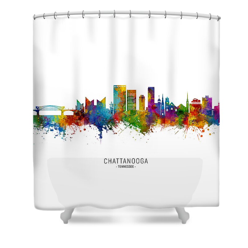 Chattanooga Shower Curtain featuring the digital art Chattanooga Tennessee Skyline by Michael Tompsett