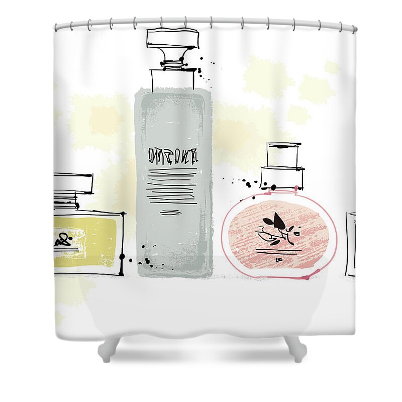 White Background Shower Curtain featuring the digital art Cosmetics #3 by Eastnine Inc.