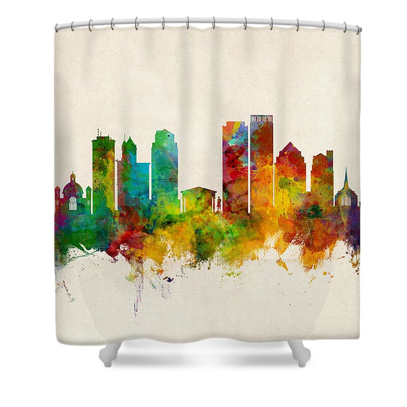 Dayton Shower Curtain featuring the digital art Dayton Ohio Skyline by Michael Tompsett