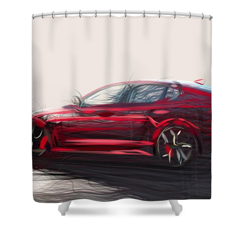 Kia Shower Curtain featuring the digital art Kia Stinger GT Drawing #4 by CarsToon Concept