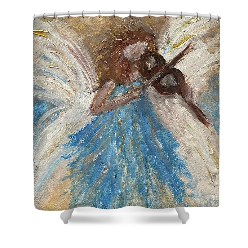 Angel Music Spiritual Vibrations Peace Tranquility Shower Curtain featuring the painting Angelic Vibrations by Kathy Bee