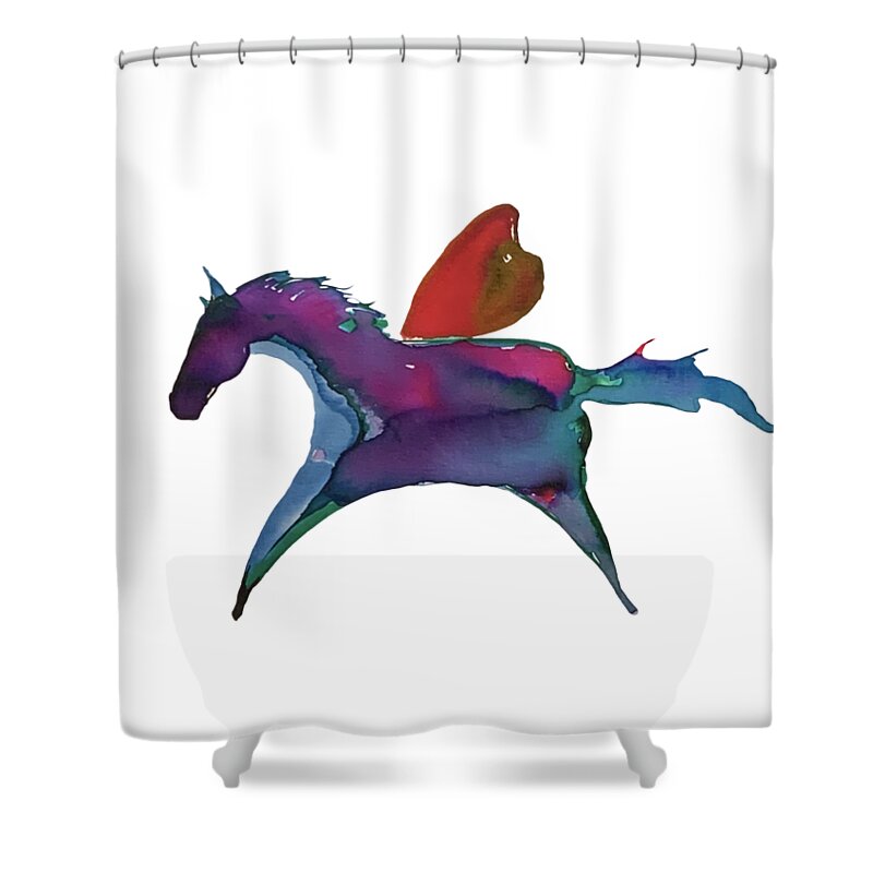 Horse Shower Curtain featuring the painting Pegasus Heart Wings by Sandy Rakowitz