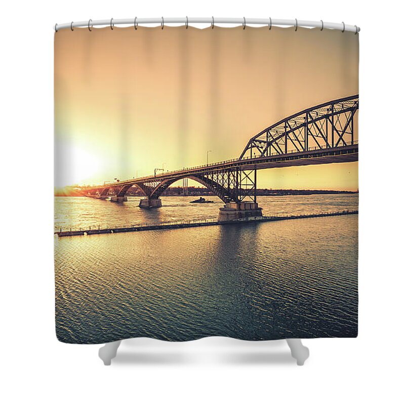 Outter Harbor Shower Curtain featuring the photograph Peace Bridge #3 by Dave Niedbala