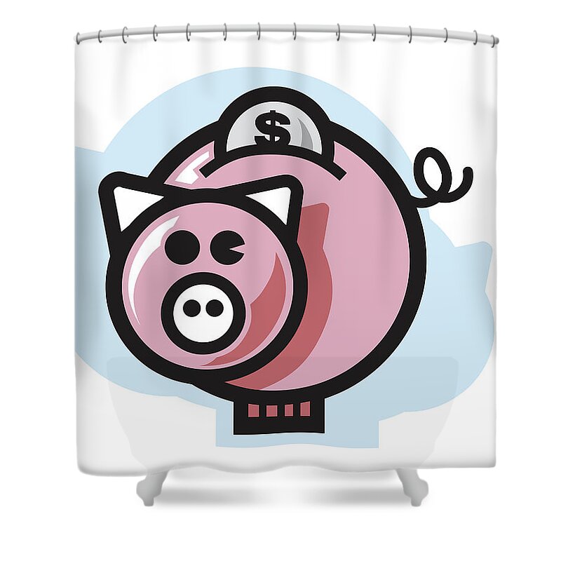 Animal Shower Curtain featuring the drawing Piggy bank #3 by CSA Images