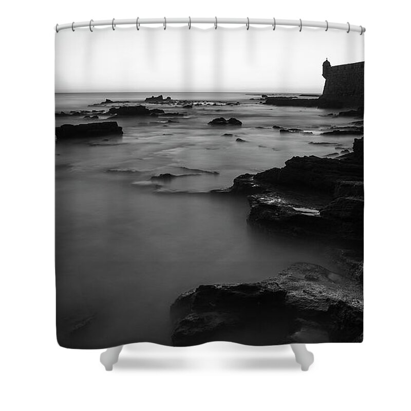 Sky Shower Curtain featuring the photograph Rising Tide Saint Sebastian Castle Cadiz Spain #3 by Pablo Avanzini