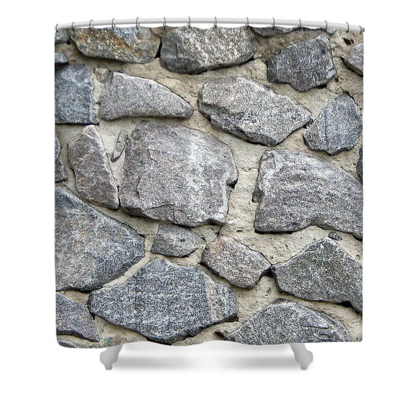 Stone Shower Curtain featuring the photograph Texture of natural stone material and brick masonry walls #3 by Oleg Prokopenko