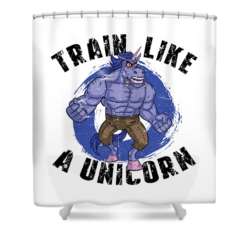 Fitness Shower Curtain featuring the digital art Train Like A Unicorn Mythical Training Fitness #2 by Mister Tee
