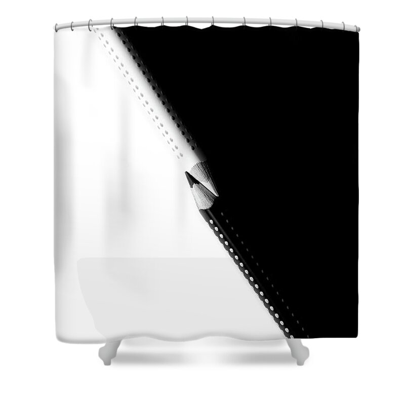Education Shower Curtain featuring the photograph Two drawing pencils on a black and white surface. by Michalakis Ppalis