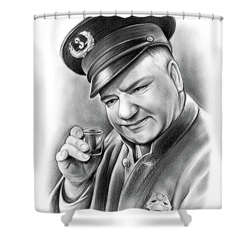 Sketch Shower Curtain featuring the drawing WC Fields by Greg Joens