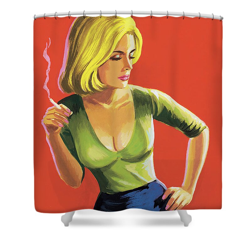 Addiction Shower Curtain featuring the drawing Woman Smoking #3 by CSA Images