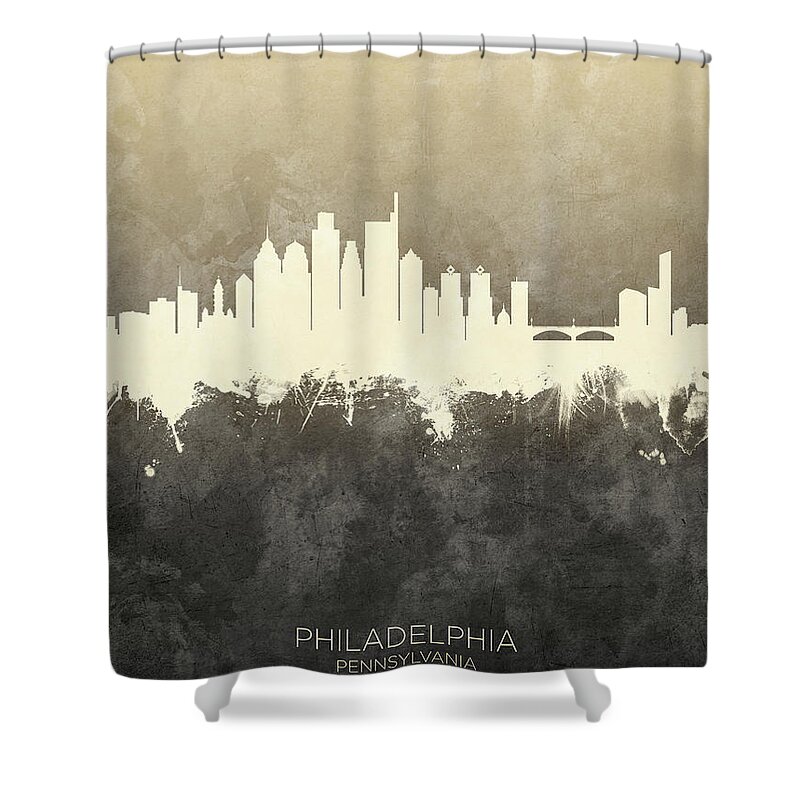 Philadelphia Shower Curtain featuring the digital art Philadelphia Pennsylvania Skyline #35 by Michael Tompsett