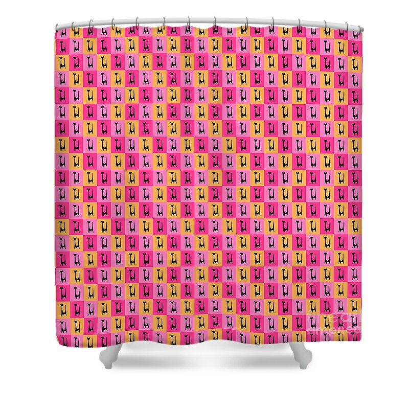 Mid Century Modern Shower Curtain featuring the digital art Atomic Cat 1 on Rectangles by Donna Mibus