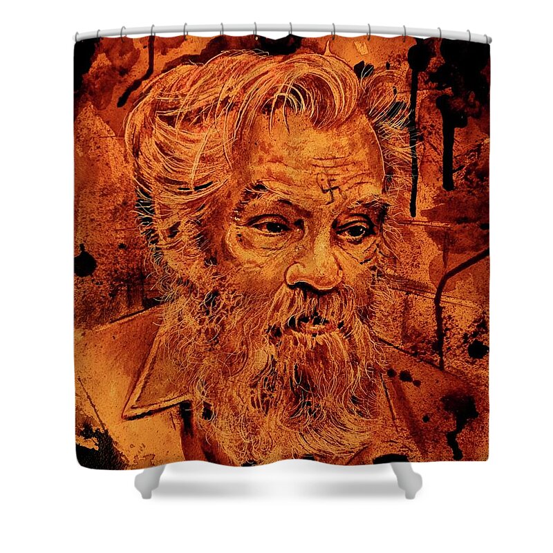 Ryan Almighty Shower Curtain featuring the painting CHARLES MANSON portrait fresh blood by Ryan Almighty