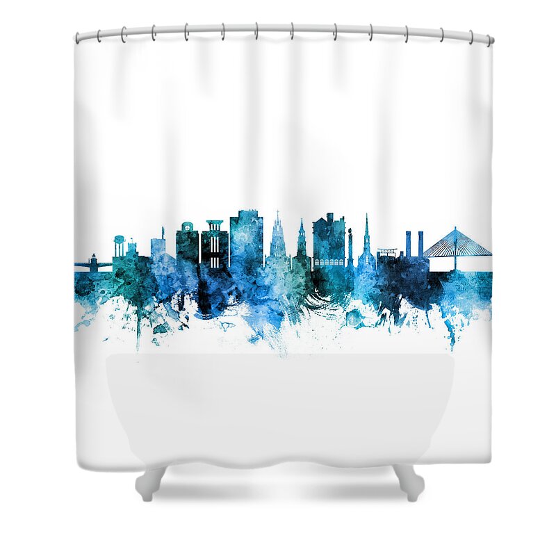 Charleston Shower Curtain featuring the digital art Charleston South Carolina Skyline by Michael Tompsett