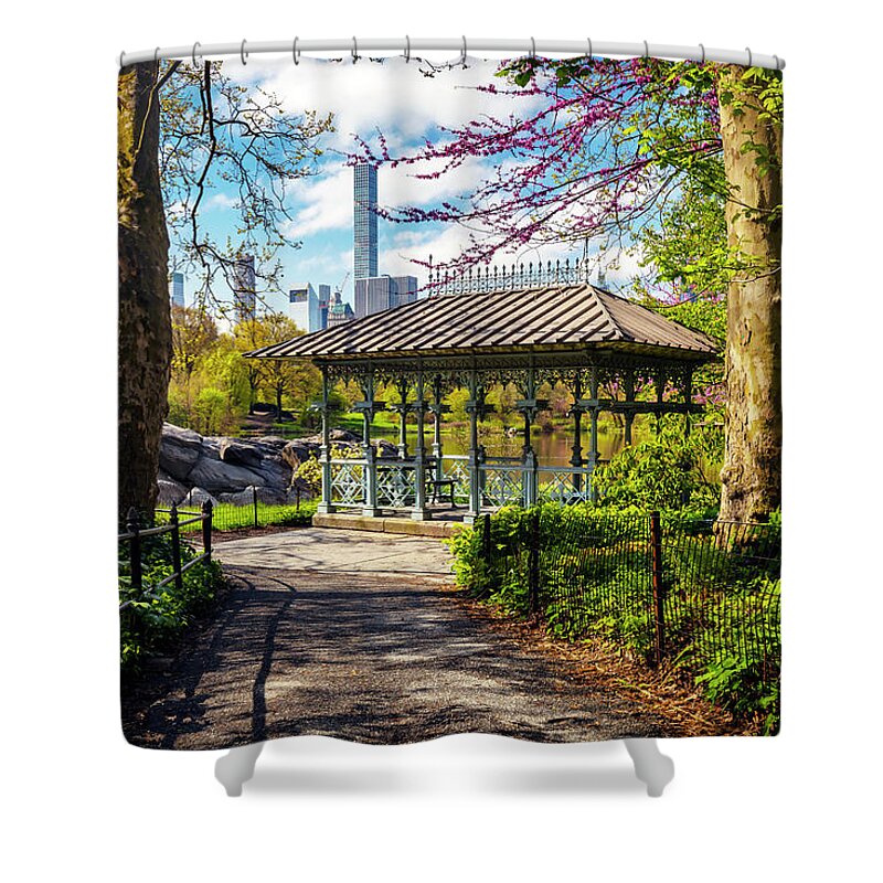 Estock Shower Curtain featuring the digital art Ladies' Pavilion, Central Park Nyc #4 by Claudia Uripos