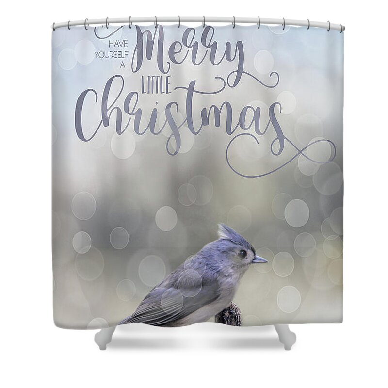 Titmouse Shower Curtain featuring the photograph Merry Christmas by Cathy Kovarik