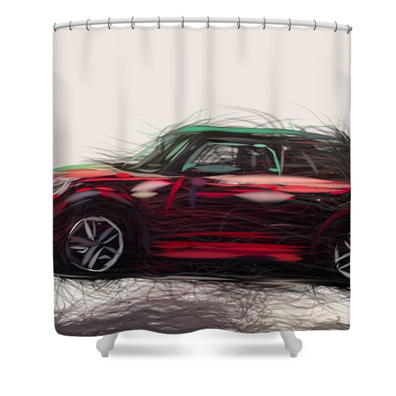 Mini Shower Curtain featuring the digital art Mini Cabrio Draw #5 by CarsToon Concept