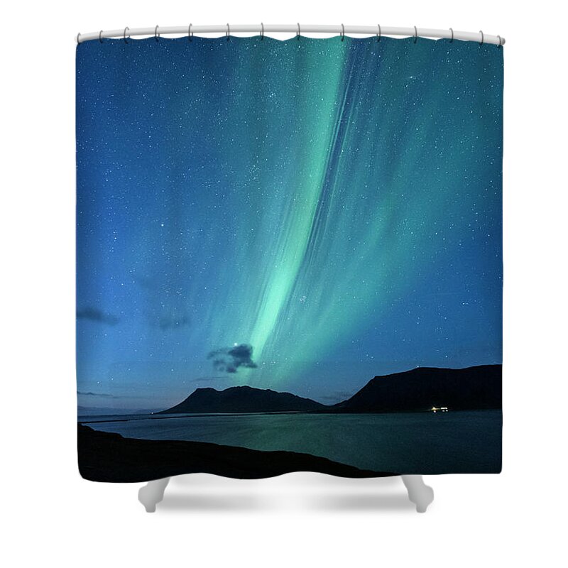 Estock Shower Curtain featuring the digital art Northern Lights, Iceland #4 by Vincenzo Mazza
