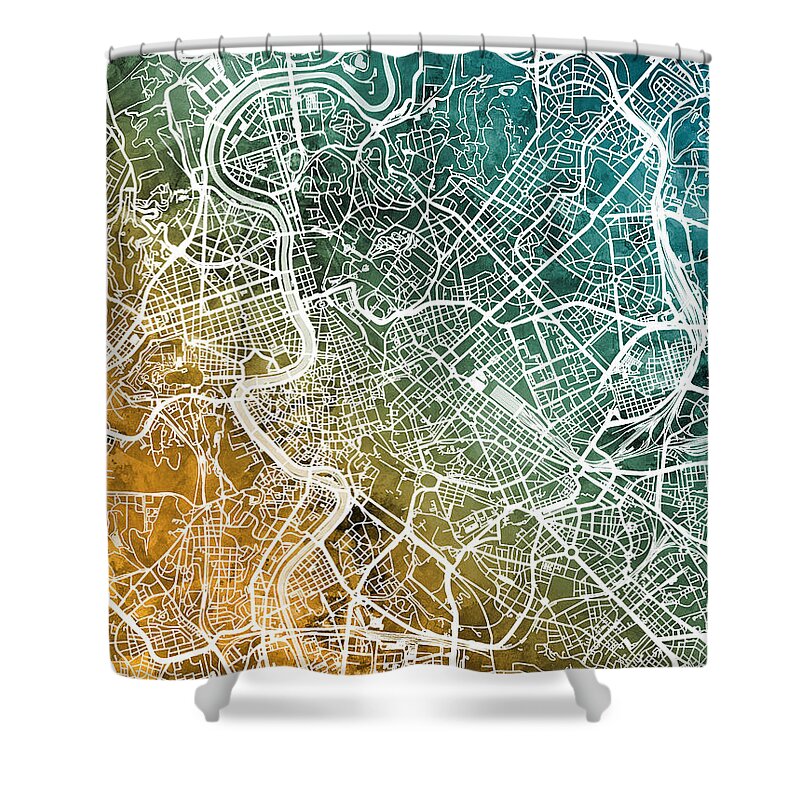 Rome Shower Curtain featuring the digital art Rome Italy City Map by Michael Tompsett
