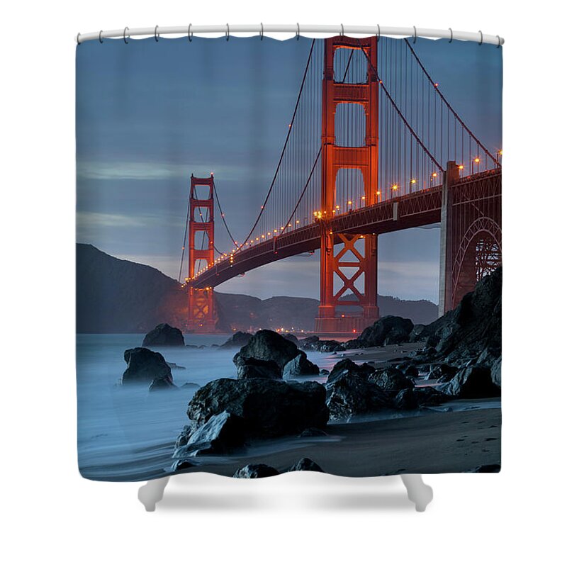 Estock Shower Curtain featuring the digital art San Francisco, Golden Gate Bridge #4 by Massimo Ripani