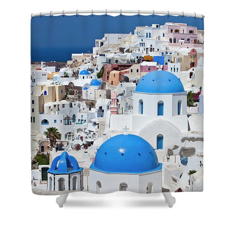 Greek Culture Shower Curtain featuring the photograph Santorini Famous Churches #4 by Mbbirdy