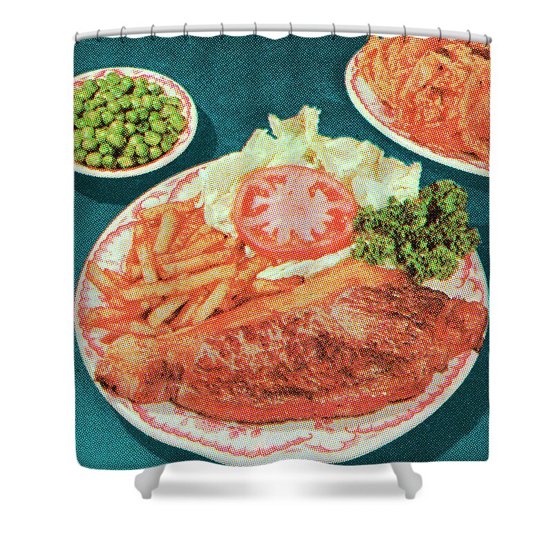 Beef Shower Curtain featuring the drawing Steak Dinner #4 by CSA Images
