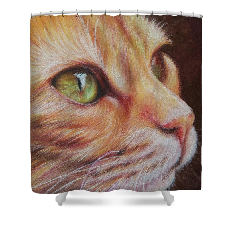 Cat Shower Curtain featuring the drawing Ginger Cat by Kirsty Rebecca