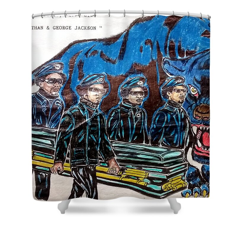 Black Art Shower Curtain featuring the drawing 41st and Central by Joedee