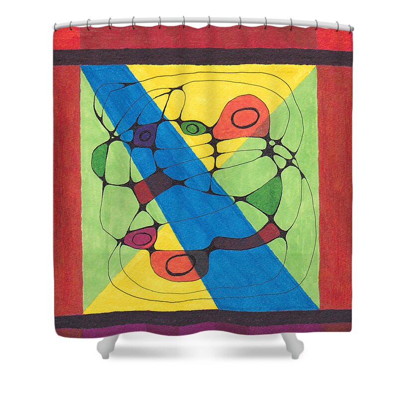 Lew Hagood Shower Curtain featuring the mixed media 46.AB.1 Abstract by Lew Hagood