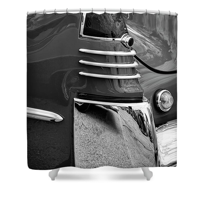 1948 Shower Curtain featuring the photograph '48 Cadillac Taillight #48 by Dennis Hedberg