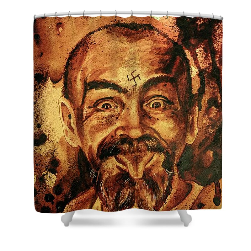 Ryan Almighty Shower Curtain featuring the painting CHARLES MANSON portrait fresh blood #5 by Ryan Almighty