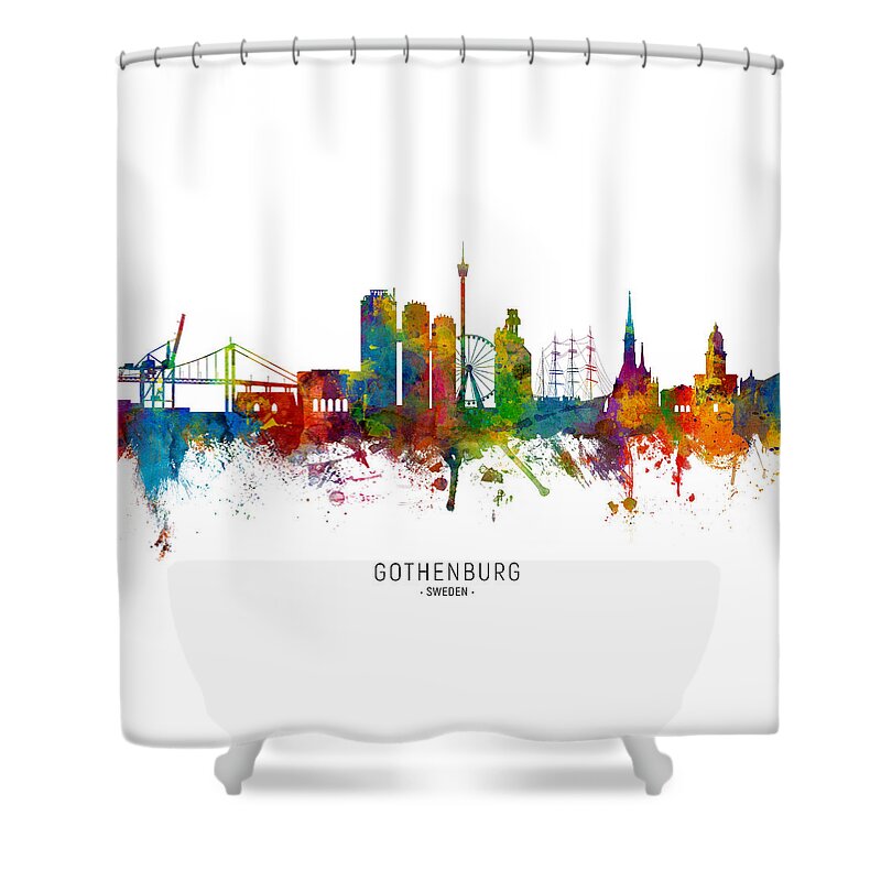 Gothenburg Shower Curtain featuring the digital art Gothenburg Sweden Skyline by Michael Tompsett