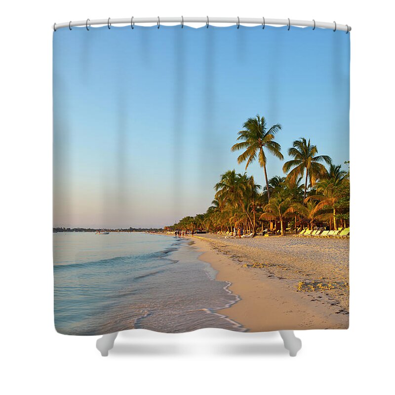 Water's Edge Shower Curtain featuring the photograph Idyllic White Sand Beach, Negril by Douglas Pearson