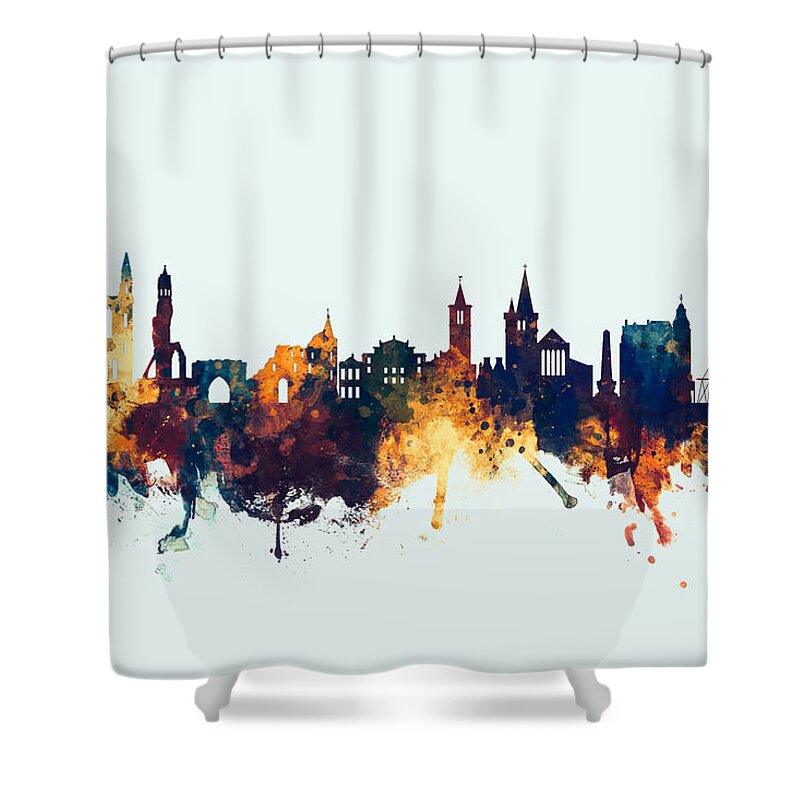 St Andrews Shower Curtain featuring the digital art St Andrews Scotland Skyline by Michael Tompsett