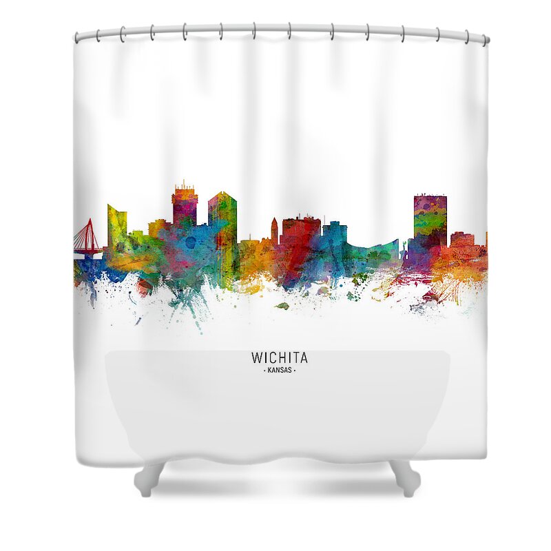 Wichita Shower Curtain featuring the digital art Wichita Kansas Skyline by Michael Tompsett